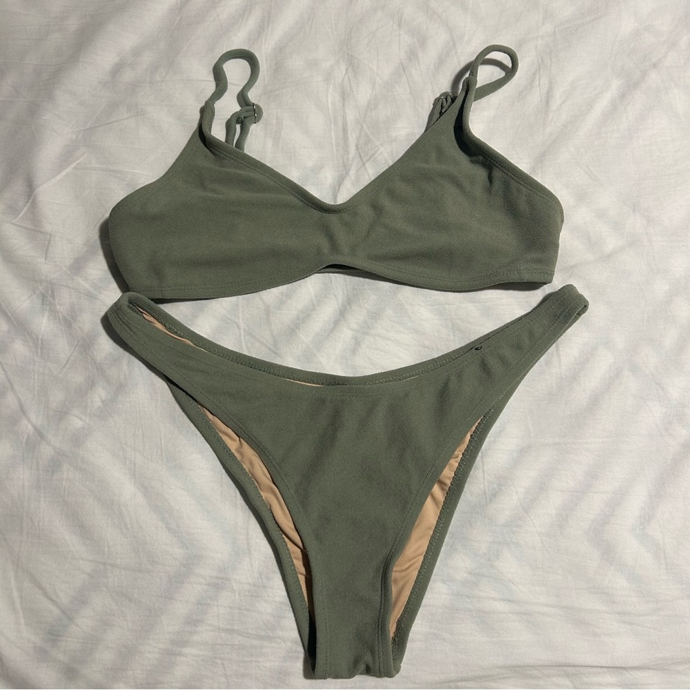 COTTON ON olive green terry cloth bikini set (both size medium)